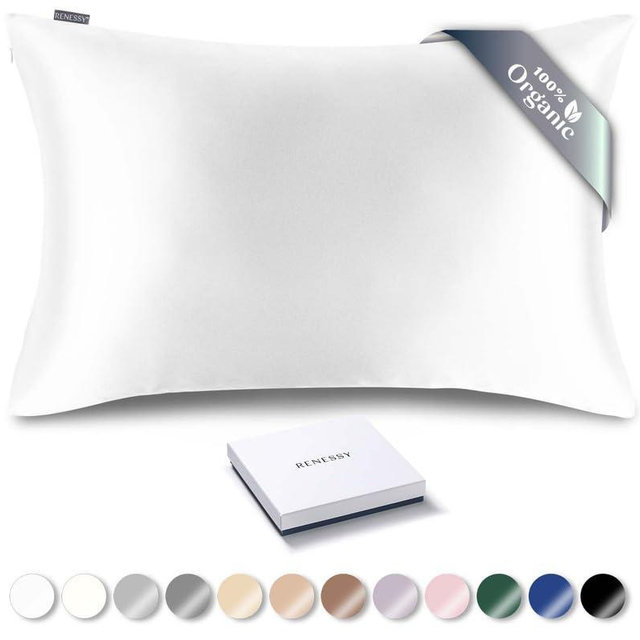 RENESSY Organic Silk Pillowcase - 100% Organic Mulberry Silk, 22 Momme, Naturally Hypoallergenic, Promotes Hair and Skin Health, 1 Piece (Queen Size 20x30 Inches, White)