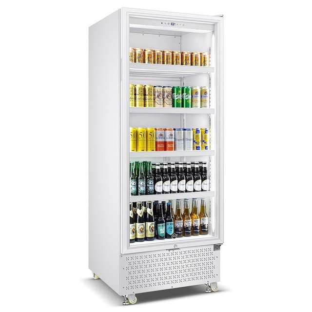 Tylza Commercial Refrigerator with Glass Door Display Beverage Fridge, 14.8 Cu Ft Upright Beverage Cooler Merchandiser with Rebound Door, Low Noise, Fast Cooling, White