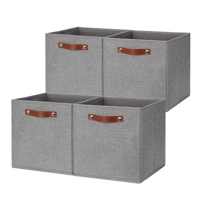 DULLEMELO Fabric Storage Cubes,12 inch Cube Stroage Bins for Empty Gift Basket,Toys Nursery Clothes Storage Linen Closet Organizers and Storage Baskets Shelves Bins(Grey-4 Pack)