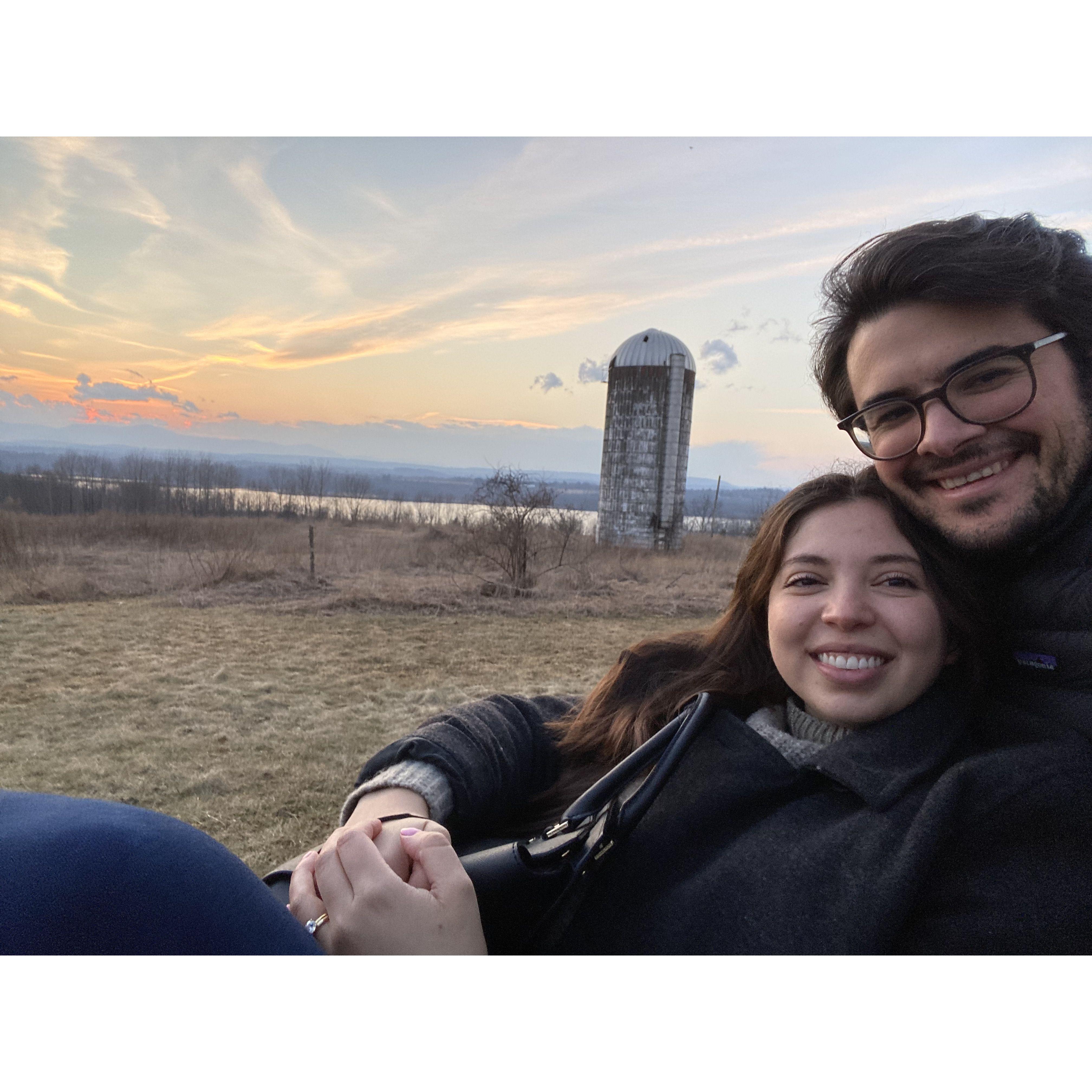Enjoying a beautiful sunset on our anniversary on the river north of Hudson, New York