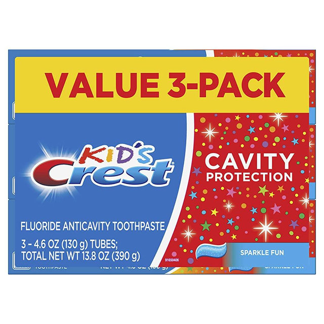 Crest Kid's Cavity Protection Toothpaste (children and toddlers 2+), Sparkle Fun Flavor, 4.6 ounces, Pack of 3