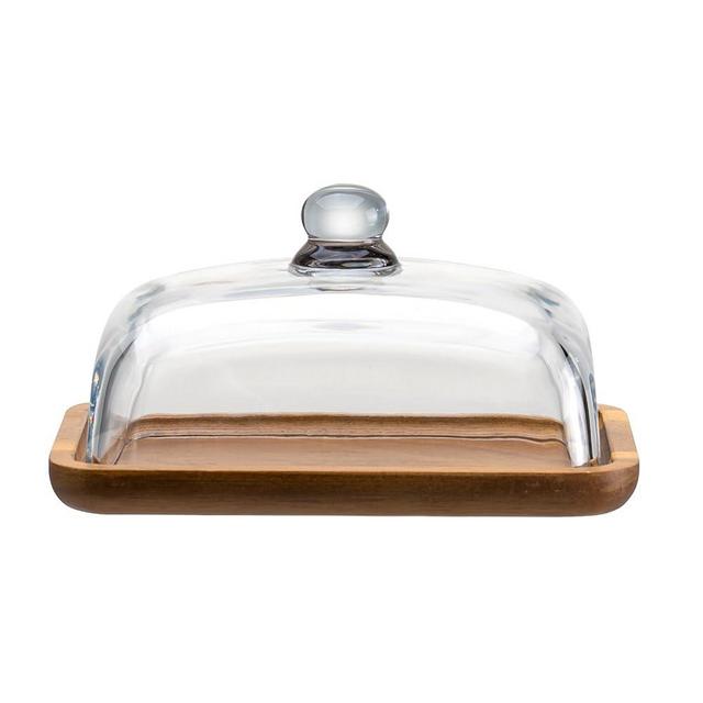 MKLZ Glass Butter Dish with Lid, Clear Domed Cheese Dish with Handle, Large Butter Keeper Saver with Cover for Table, Kitchen Countertop, Refrigerator
