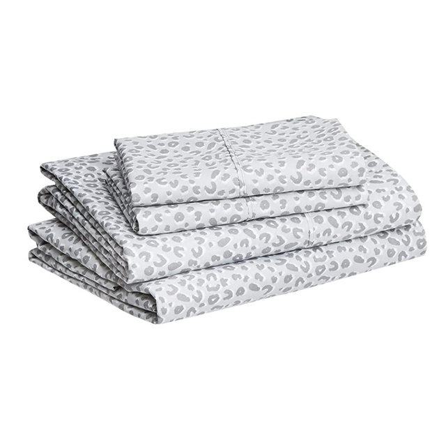 Amazon Basics Lightweight Super Soft Easy Care Microfiber Bed Sheet Set with 16" Deep Pockets - Full, Grey Cheetah