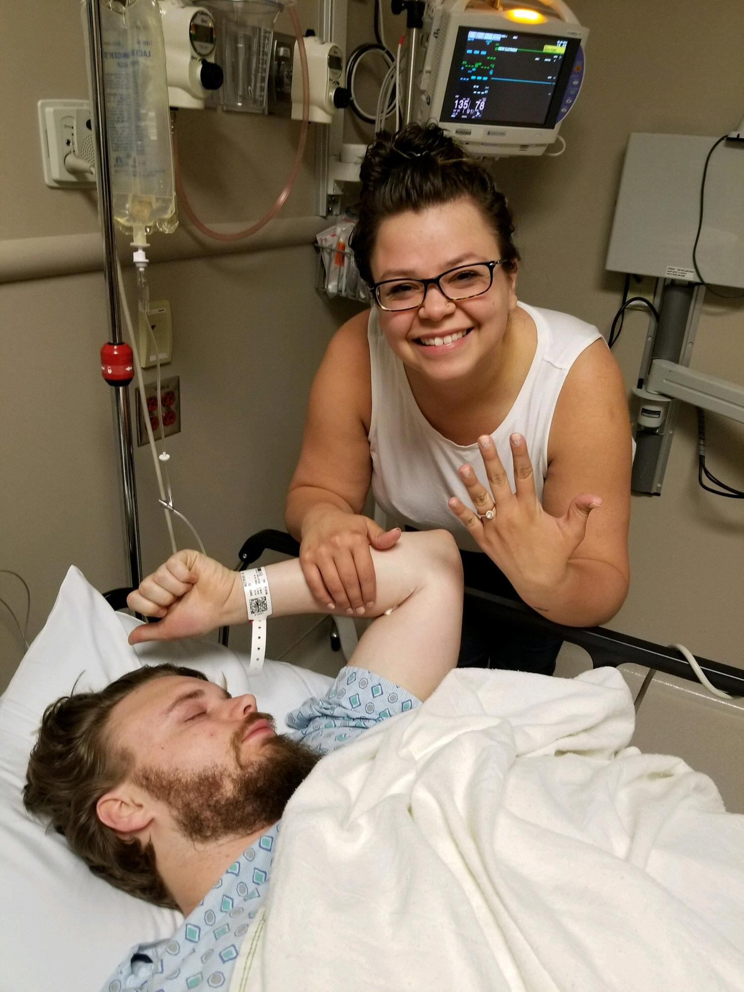 Pre-appendix surgery! Our first photo together as an ENGAGED couple!♥️♥️♥️