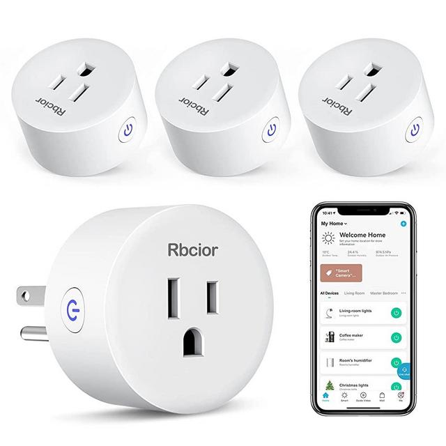 Smart Plug 4 Pack Rbcior WiFi Smart Outlet with Remote Control, Etl & FCC Certified, 10A Max Load, No Hub Required, WiFi Smart Plugs with Voice Control, Schedule & Timer Function