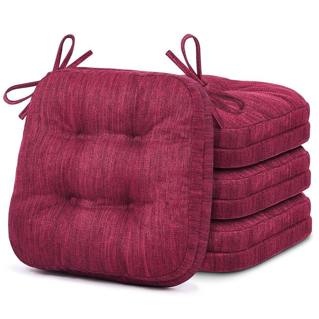 Shinnwa Dining Chair Cushions Set of 4, Dual-Layer Memory Foam Kitchen Chair Cushions, Patented Design Seat Pads with Ties, 16.5 x 16.5 x 3.5in, 4 Pack, Burgundy