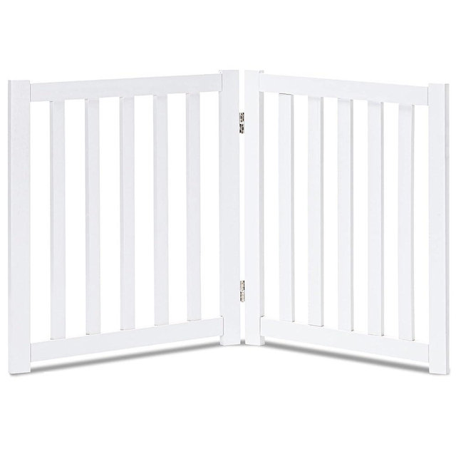 LZRS Solid Hardwood Freestanding Pet Gate,Wooden Dog Gates for Doorways,Nature Wood Dog Gates for The House,Dog Gate for Stairs,Freestanding Indoor Gate Safety Fence,White,24" Height-2 Panels