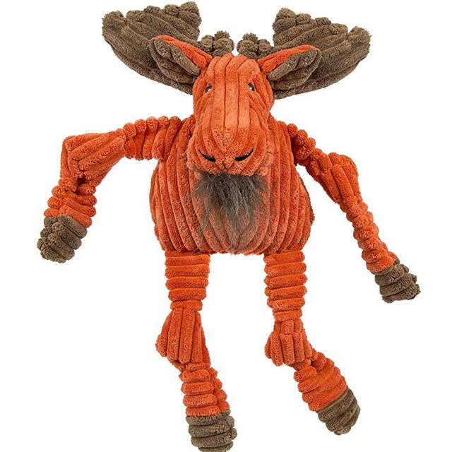 HuggleHounds Plush Corduroy Durable Squeaky Knottie Dog Toy for Aggressive Chewers
