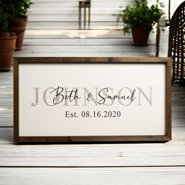 Personalized Wedding Gift for Couple, Custom Last Name Sign with Wedding Date, Marriage Milestone Gift for Bridal or Couples Shower Gift