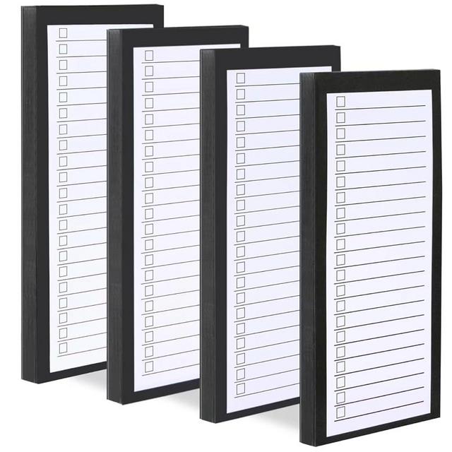 4 Pack Magnetic Notepads for Refrigerator，200 Sheets Grocery List Magnet Pad for Fridge,Full Magnet Back Design Grocery List Pad for Fridge，Black Large Magnetic Memo Pads for Shopping List, To-Do List