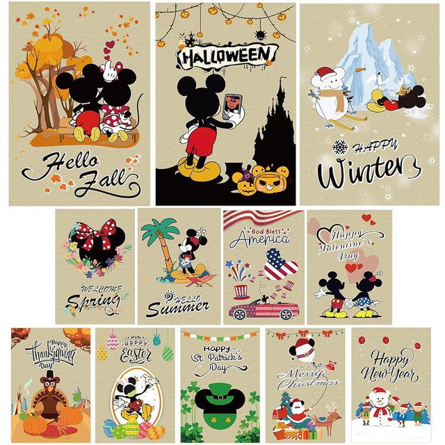 Miushion 12 Packs Cute Mouse Seasonal Garden Flag Set, Double Sided Cartoon Mouse Yard Flags 12x18 Inch Burlap Outdoor House Flag Holiday Decorations for Summer Halloween Christmas Housewarming Gift