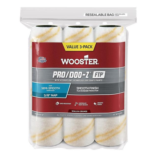 The Wooster Brush Company RR663-9 Pro Doo Z FTP Roller Cover 3/8-Inch Nap, 3-Pack , White