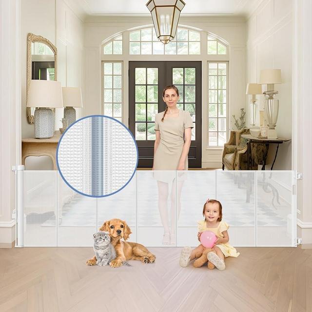 Reinforced 90 Inch Retractable Baby Gate for Doorways Extra Wide Outdoor Retractable Gate for Dog Reinforced Bottom to Prevent Crawling Through Mesh Baby Gate Retractable Dog Gate Extra Long Baby Gate