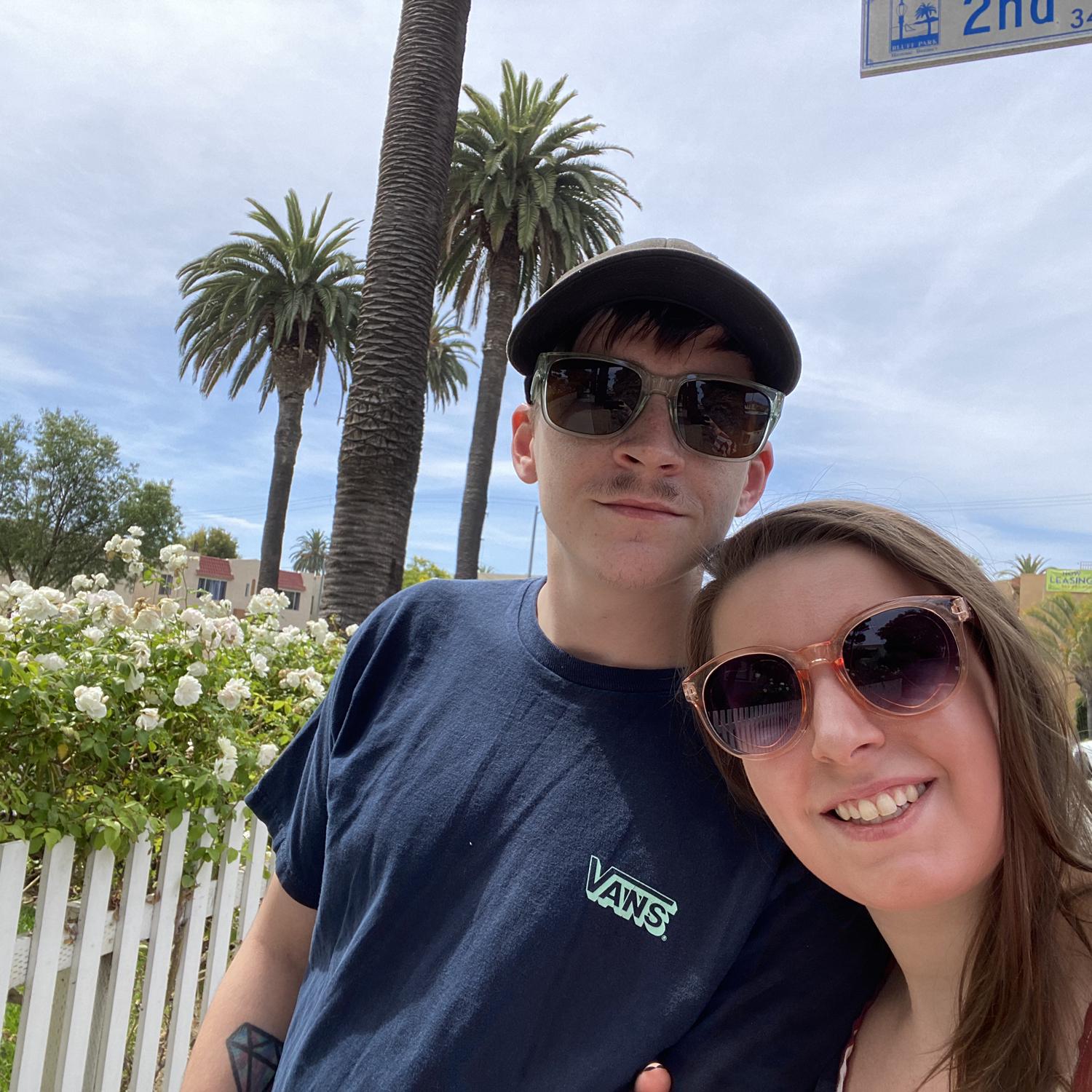 Travis and Baley taking a stroll in california