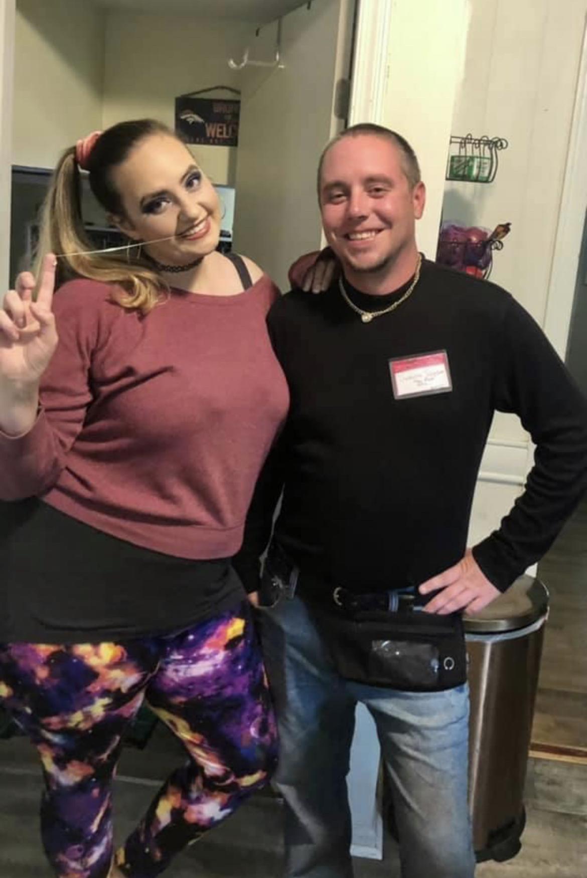 Andrea’s 90’s birthday party…I’m dressed up in a 90’s outfit and Ian is The Rock. Look up old pics of The Rock and you’ll get the reference lol