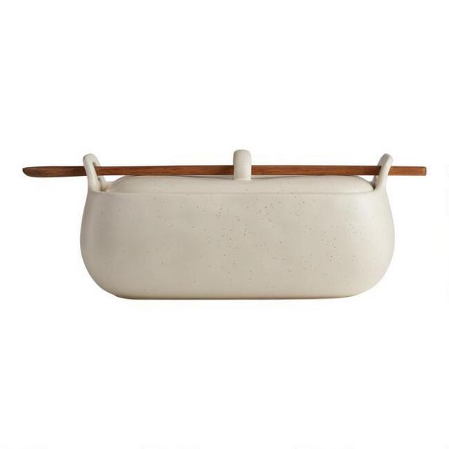 Speckled Covered Ceramic Baker with Spoon