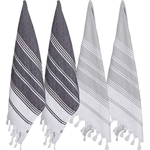 BOSPHORUS (Set of 4) Turkish Cotton Hand Face Head Gym Yoga Towel Set Wash Dish Cloths - 2Grey2Black