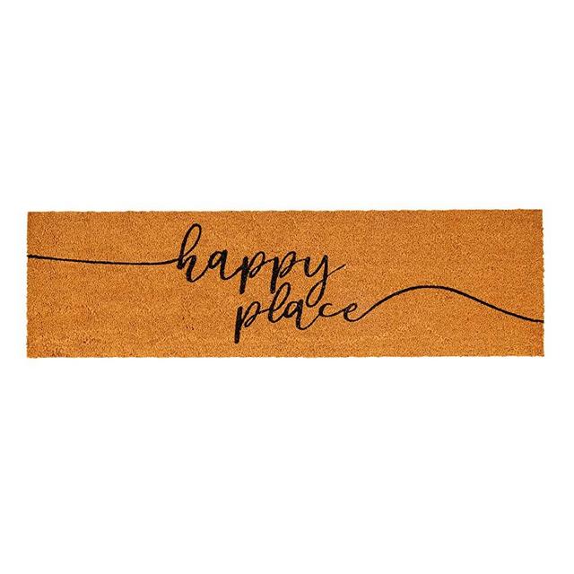Nonslip Coco Coir Front Door Welcome Mat, Happy Place Outdoor Rug (17 x 60 in)