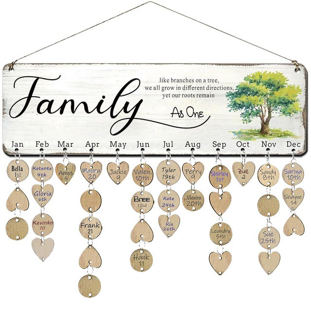 Birthday Gifts for Mom Grandma, Wooden Family Birthday Plaque Reminder Calendar Board Wall Hanging, Grandmother in Law Granny Present for Mothers Day Birthday Christmas Gift, FAMILY Sayings Pattern