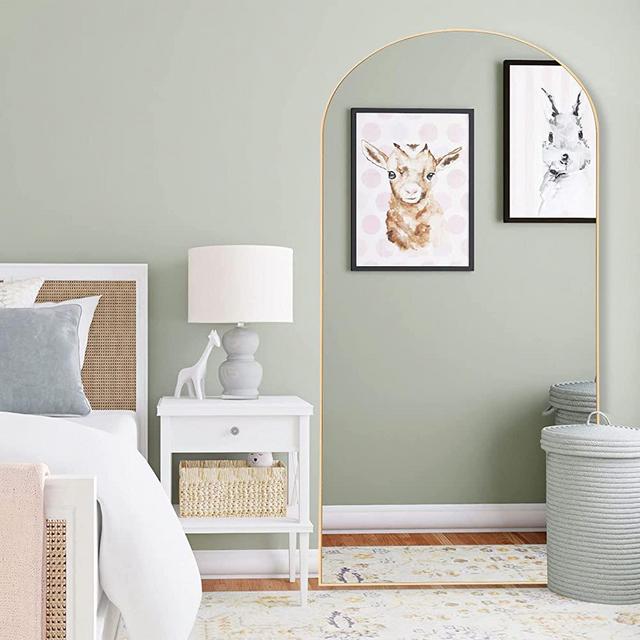 Trvone Arched Full Length Mirror, Wooden Thin Fram,71"x32"Full Body Mirror, Hanging or Leaning Against Wall, Bedroom Mirror, Floor Mirror, Dressing Mirror, Gold