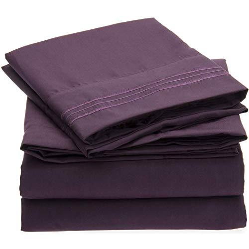 Mellanni Bed Sheet Set - Brushed Microfiber 1800 Bedding - Wrinkle, Fade, Stain Resistant - Hypoallergenic - 4 Piece (Queen, Purple)