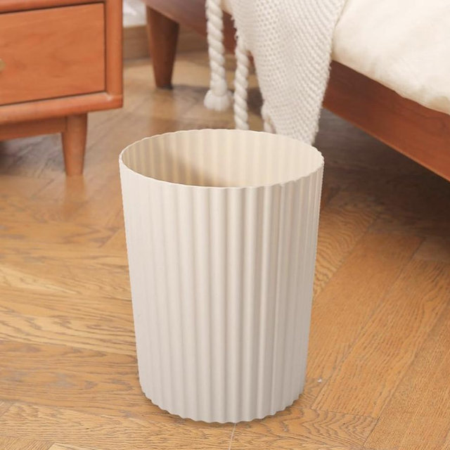 JiatuA Small Trash Can Plastic Wastebasket Round Garbage Container Bin for Bathroom, Kitchen, Bedroom, Home Office, College Dorm, Beige