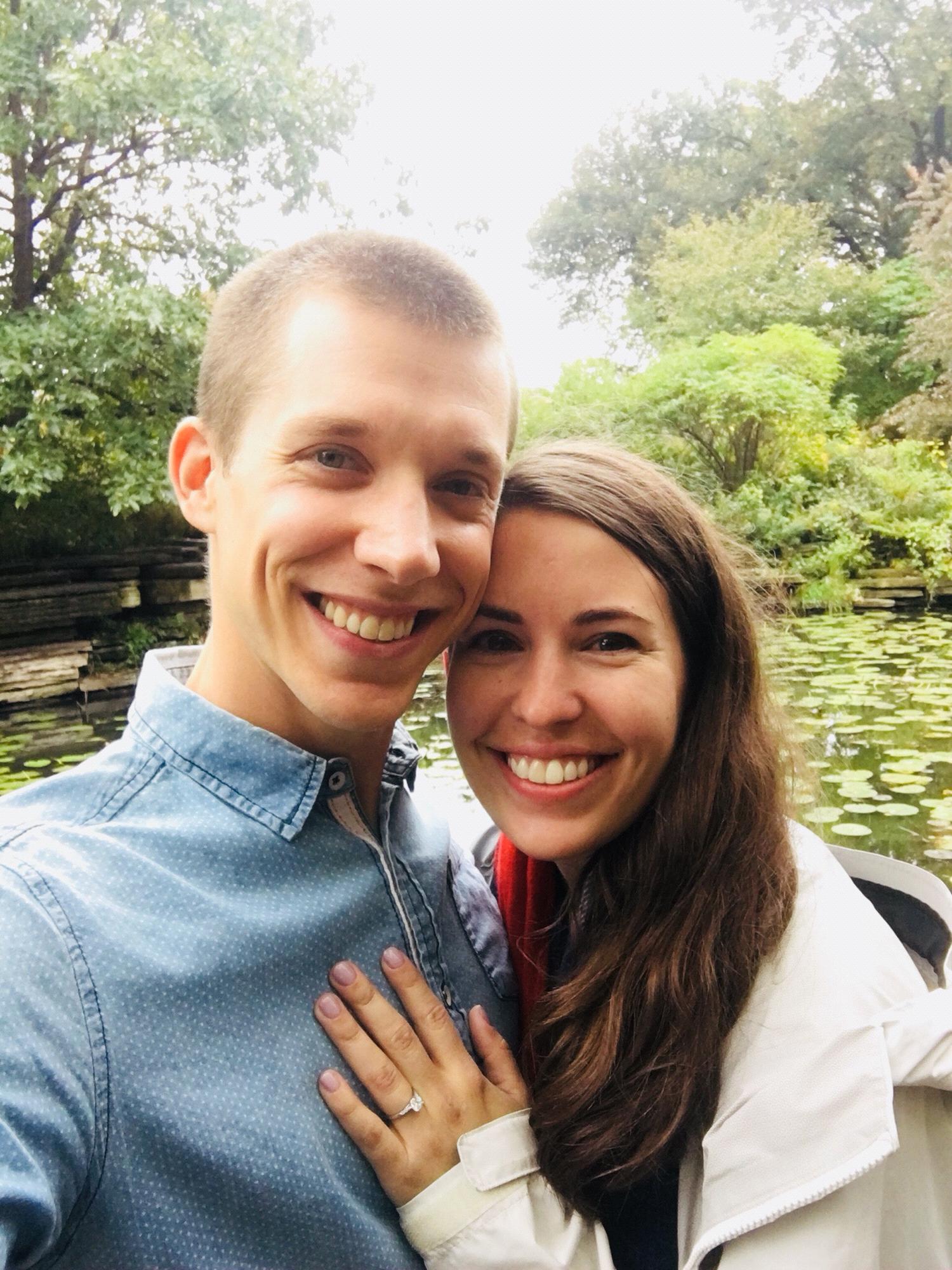 Moments after the proposal in Lincoln Park in Chicago