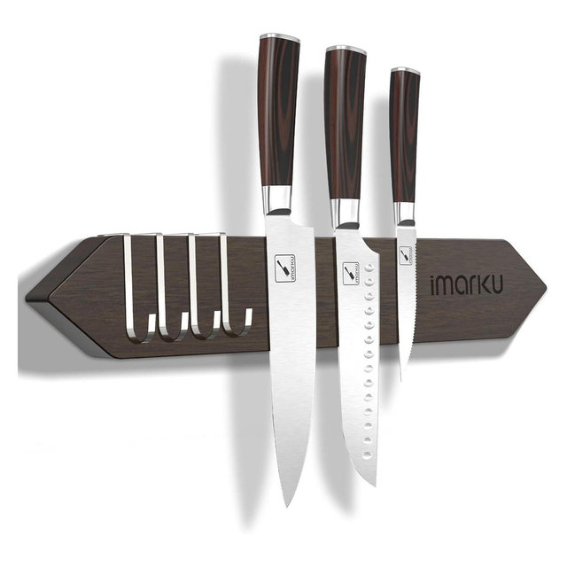 imarku Magnetic Knife Holder for Wall - 16 Inch Magnetic Knife Strip, Knife Magnetic Strip for Kitchen Organizer, 4 Hooks, Gray, Kitchen Essentials