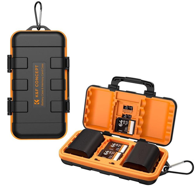 K&F Concept Camera Battery SD Card Holder for 4 SD Cards, 2 Camera Batteries, 6 TF Cards, 2 CF Cards or 2 XQDs, Water-resistant and Anti-shock Case, Camera Accessories, Small SD Card Case