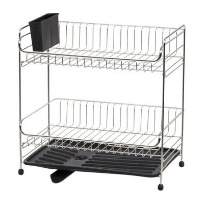 IRIS 2 Tier Stainless Steel Dish Rack with Plastic Drain