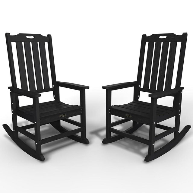 THOEOE Oversized Rocking Chair Set of 2, Outdoor Rocking Chair for Adults, All Weather Resistant Porch Rocker for Lawn Garden, Black