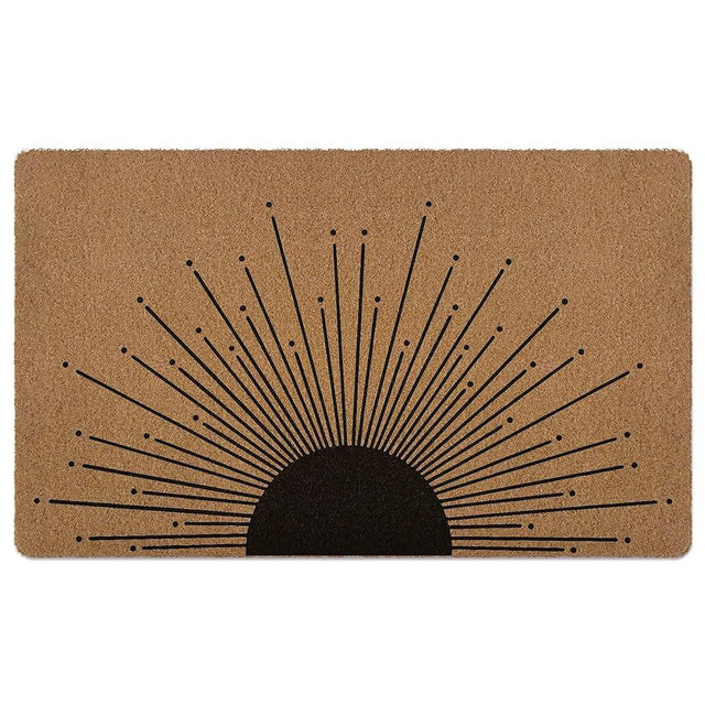 XLDLIOO Boho Black Sun Door Mat, Sunrise Sunset Welcome Front Door Mat Indoor Outdoor Entrance for Camper, Rustic Artificial Coir Doormat Rugs for Porch Entry Patio Kitchen Decor 30x17in