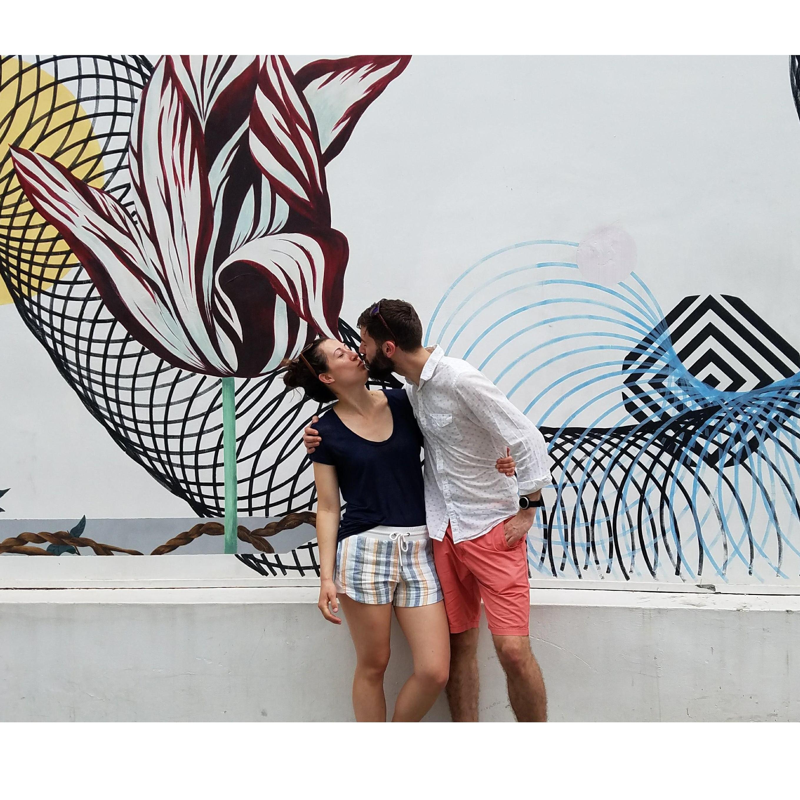 Sneaking a kiss in the alley in Singapore <3