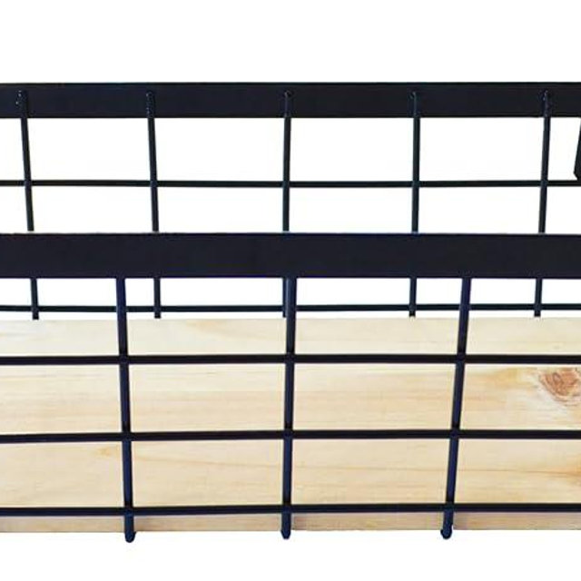 ShabbyDecor Small Metal Wire Basket Detachable Wood Base Storage Organizer Bathroom Counter Storage Organizer for Makeup, Perfume & Skincare，1 Pack in Black Color