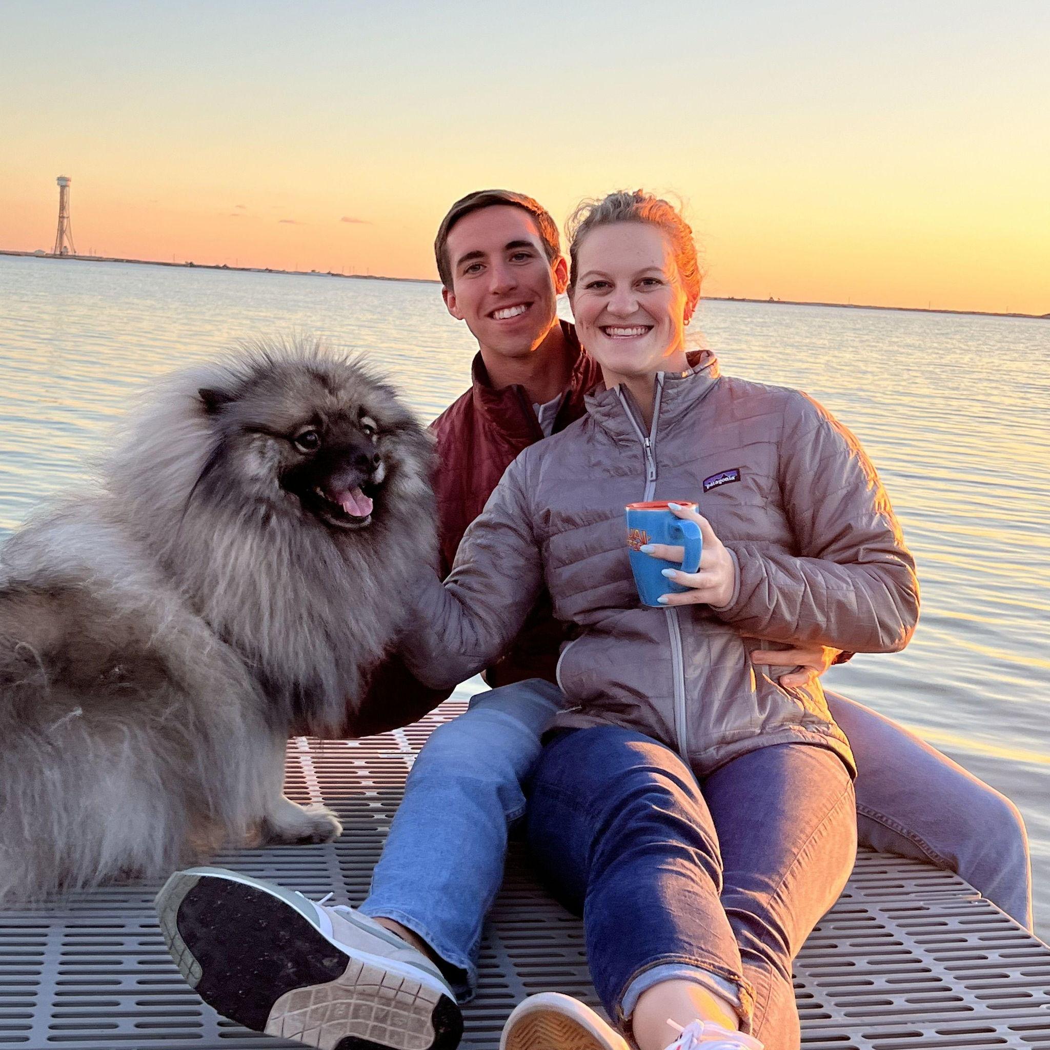 Enjoying Sam's parents' old dock.