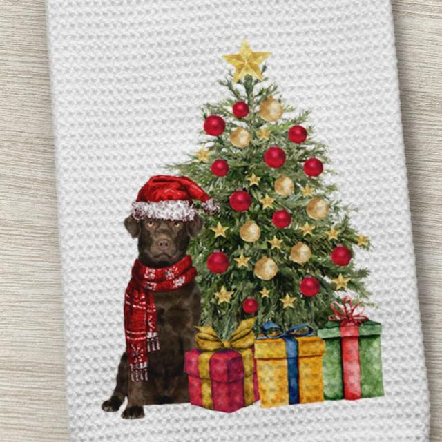 Kitchen Towel, Chocolate Lab, Labrador Towel, Christmas Towel, Dog Towel, Chocolate Lab Towel, Christmas Dog, Waffle Weave Towel