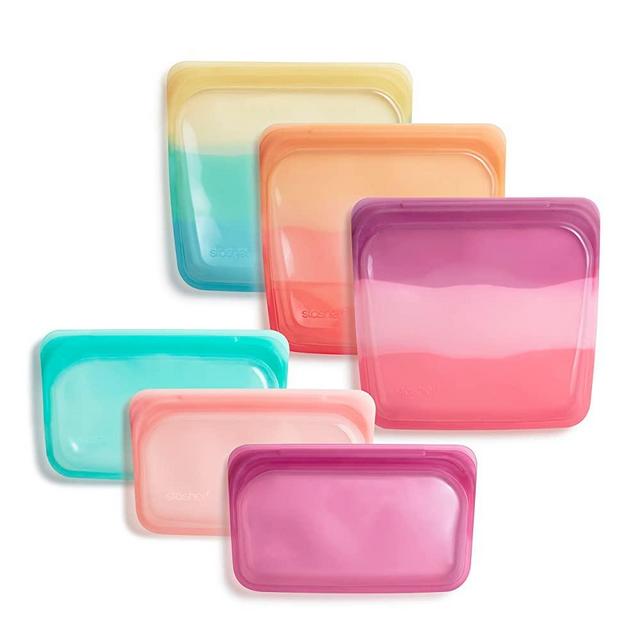 Stasher Silicone Reusable Storage Bag, 6-Pack Lunch/Travel (Endangered Seas) | Food Meal Prep Storage Container | Lunch, Travel, Makeup, Gym Bag | Freezer, Oven, Microwave, Dishwasher Safe, Leakproof