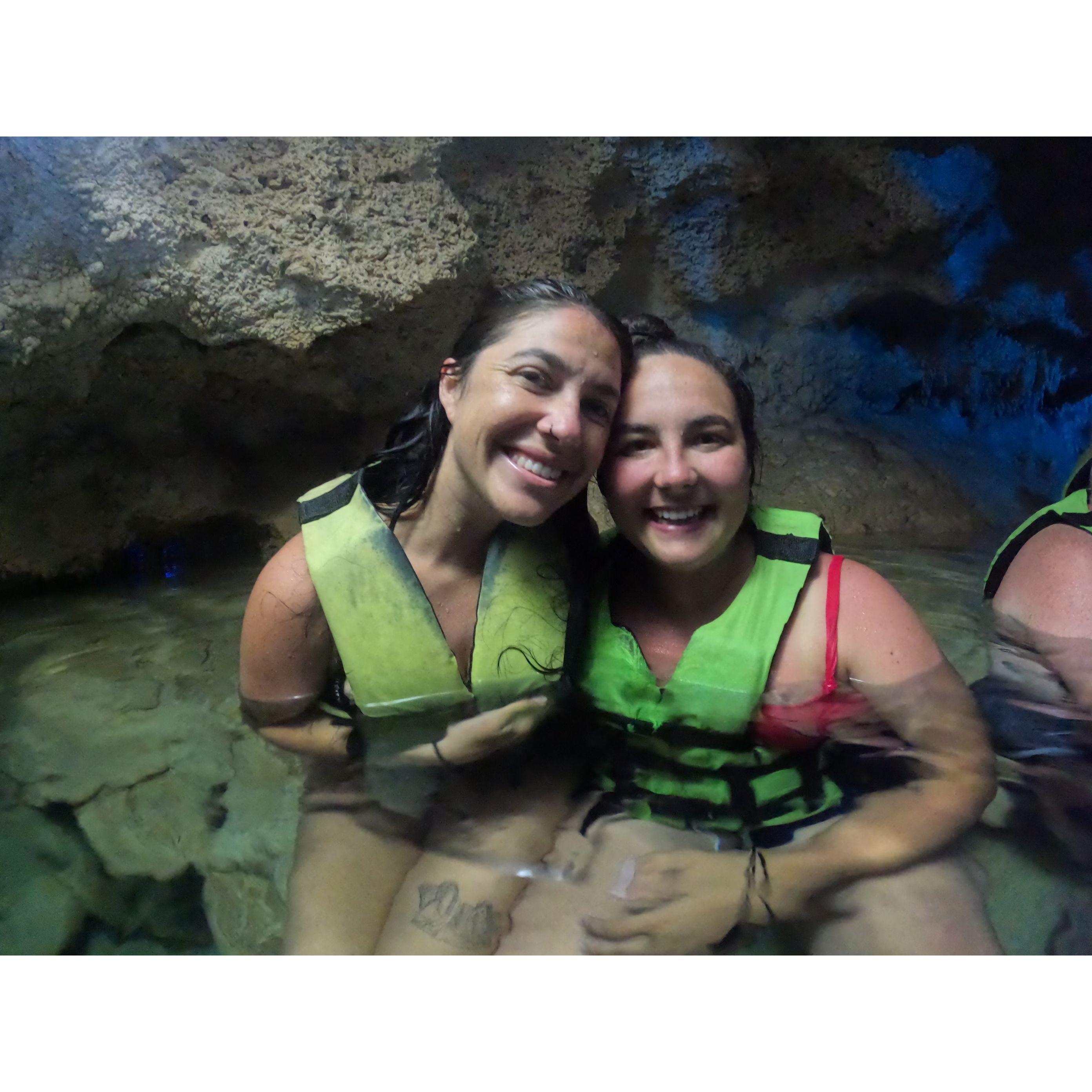 Cave exploring in Mexico (before Isabella had a panic attack).