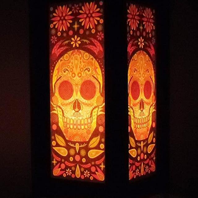 Thai Vintage Handmade Asian Oriental Fantasy Skull Bedside Table Light or Floor Wood Paper Lamp Shades Home Bedroom Garden Decor Modern (Skull 63O)