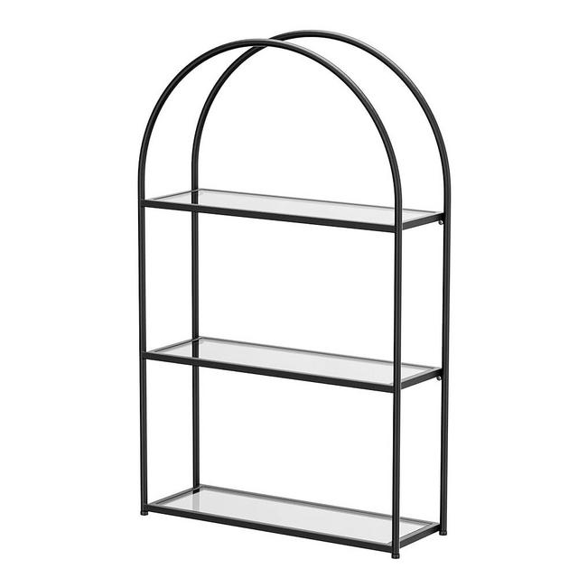 Crofy Black Arched Frame Wall Shelf, Decorative 3 Tier Bathroom Wall Shelf with Transparent Tempered Glass Shelves and Robust Storage Capacity, 6" D x 17.9" W x 28.57" H
