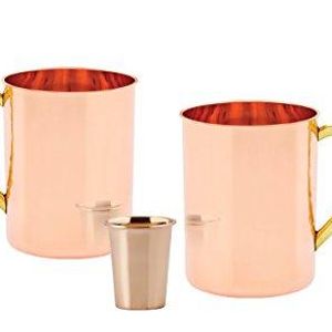 Old Dutch 2-Pack 14 Oz Copper Moscow Mule Mugs with BONUS Shot Glass