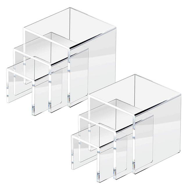 NIUBEE 2 Set Acrylic Risers Display for Funko POP Figures,Clear Cake Stands for Candy Dessert Table Decorations-3"x4"x5"