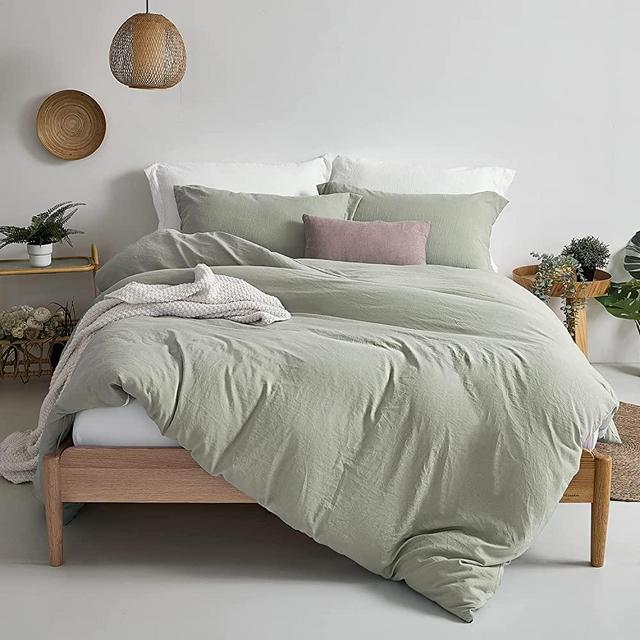 Super Soft Duvet Cover - 100% Washed Microfiber October Mist Sage Comforter Cover Set Twin Size 3 Pieces King Size Bedding Set with Zipper Closure & Corner Ties