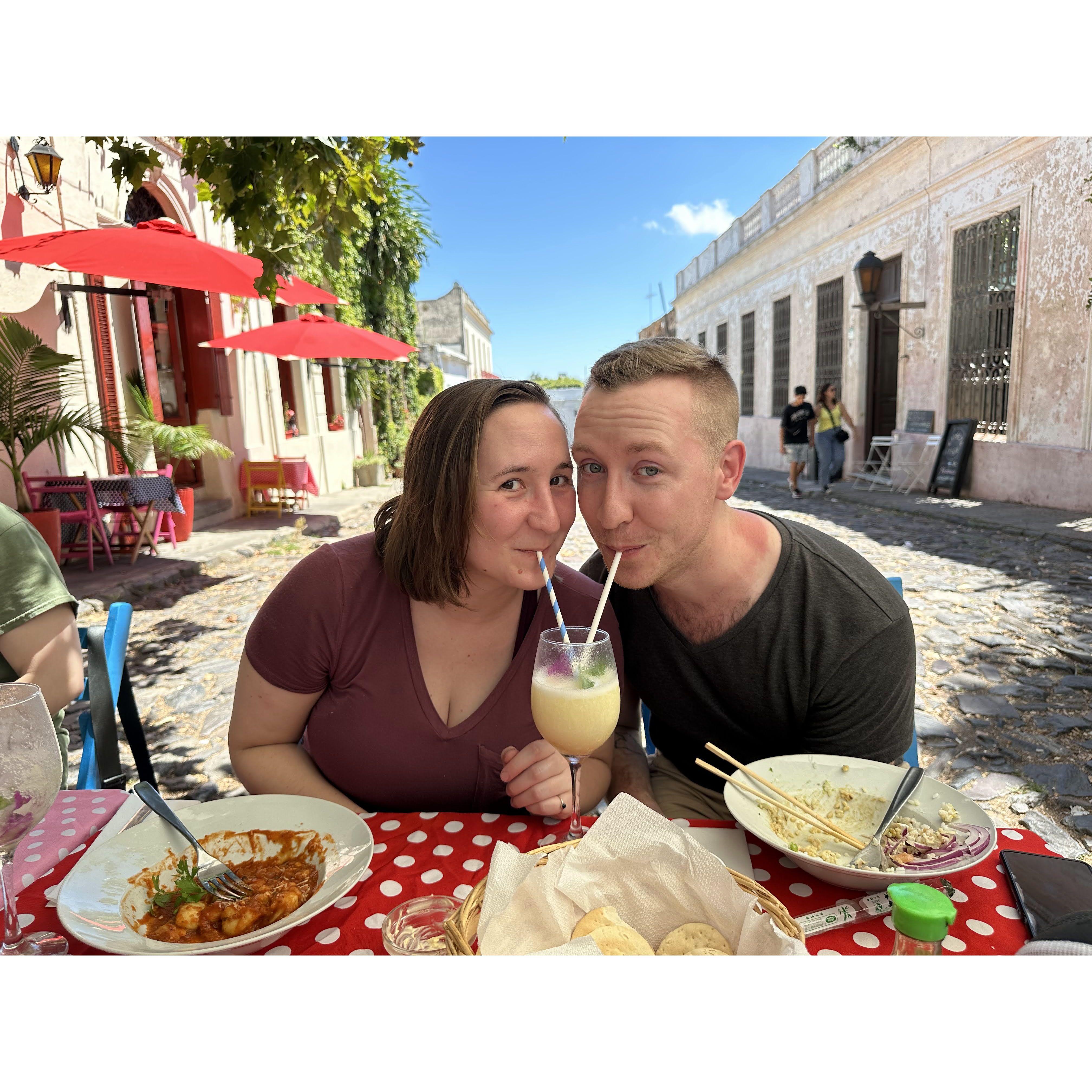 Enjoying lunch in Colonia, Uruguay.