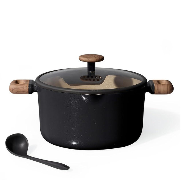 CAROTE Stock Pot with Lid, 7Quart Ceramic Soup Pot Non Toxic, Nonstick Cooking Pot for Pasta, Induction Ready, Even Heating, Dishwasher Safe, Black