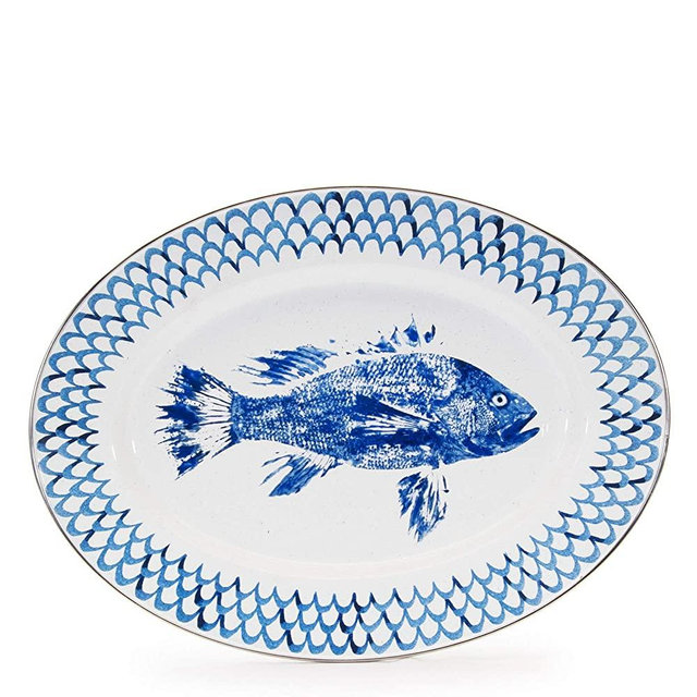 Golden Rabbit Enamelware - Fish Camp Pattern - 12 x 16" Oval Platter