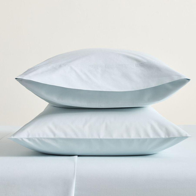 400-Thread-Count Organic Percale Pillowcases, Sky Blue, King, Set of 2