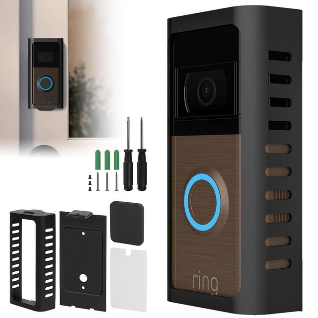 USUAUU No Drill Doorbell Mount for Ring Video Doorbell 2/3/4/Pro (2024 Release), Adhesive Mouting Bracket Door Bell Holder for Apartment Security