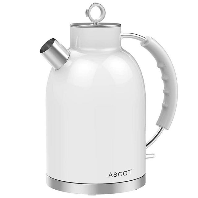 Electric Kettle, ASCOT Stainless Steel Electric Tea Kettle, 1.7QT, 1500W, BPA-Free, Cordless, Automatic Shutoff, Fast Boiling Water Heater - White