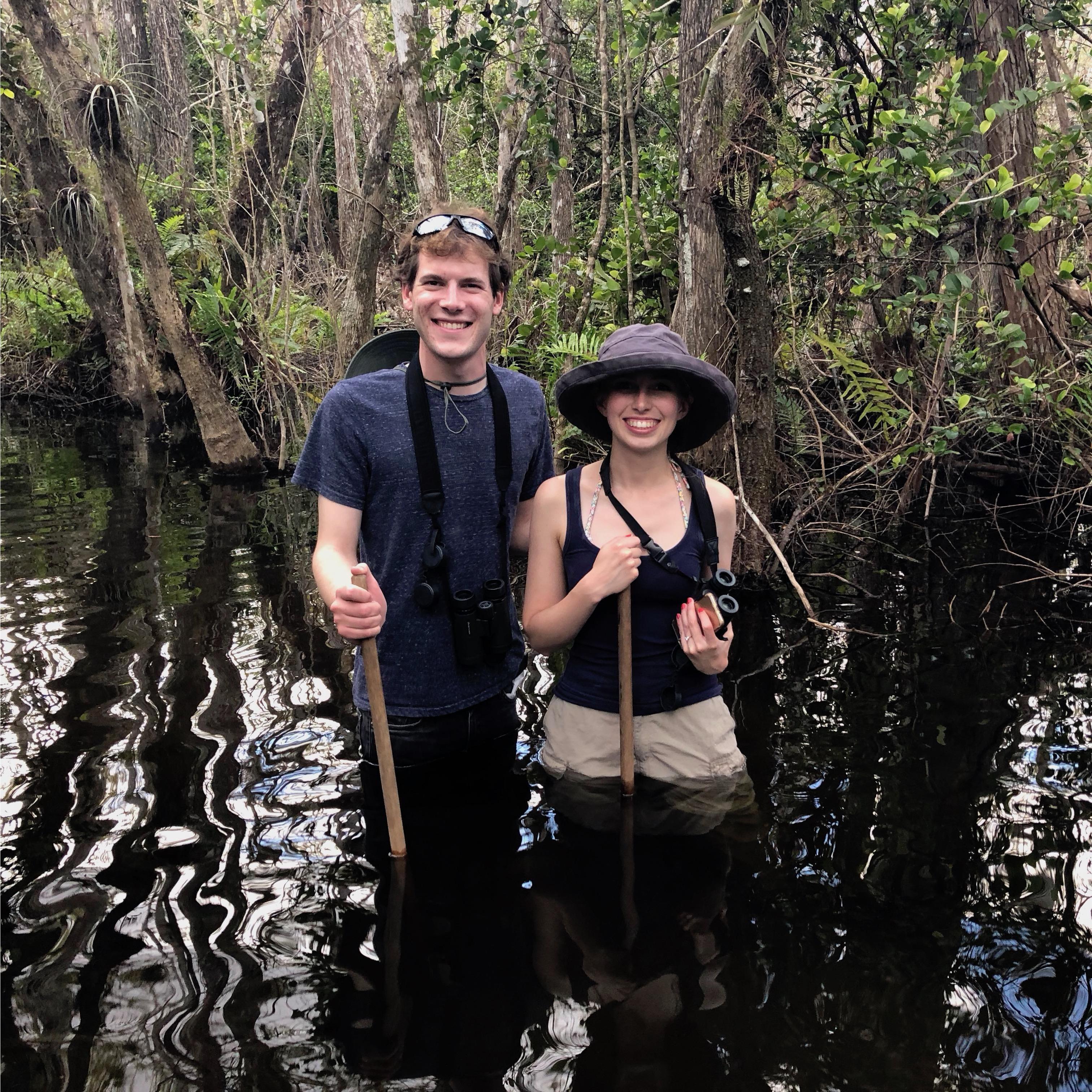 Walking through a swamp in the Big Cypress National Preserve in Florida